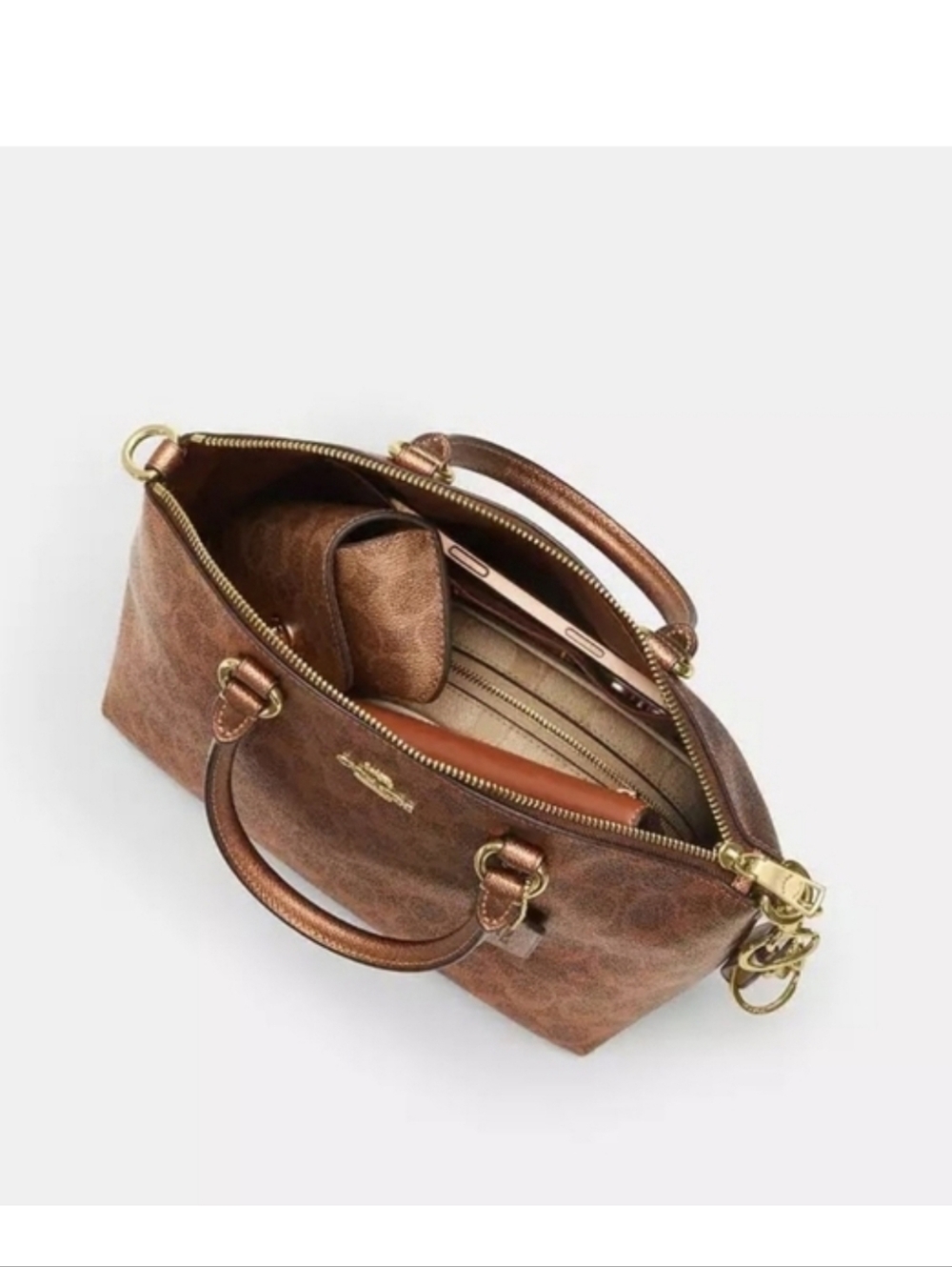 Coach Sadie Satchel Crossbody Bag in Metallic Signature Coated Canvas - Picture 15 of 16